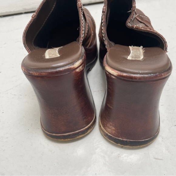 Vintage Soda Brown Chunky Leather Heel platform patchwork Womens US 9 Shoes Mule - Picture 9 of 14